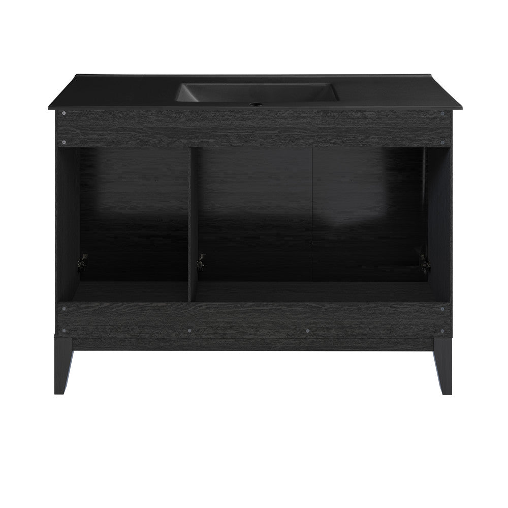Cascade 48 in. Black Oak Bathroom Vanity With Black Ceramic Sink Top