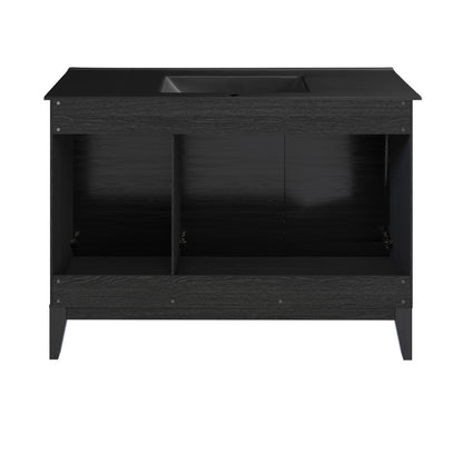 Cascade 48 in. Black Oak Bathroom Vanity With Black Ceramic Sink Top