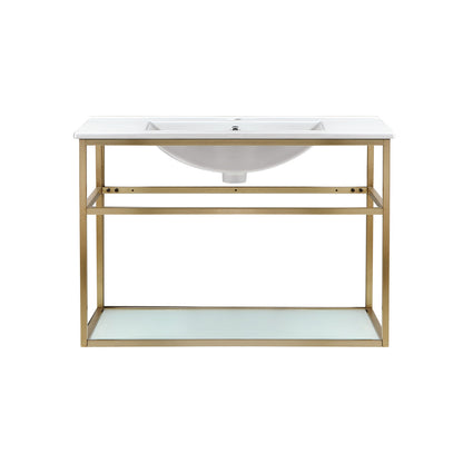 Pierre 30 Single, Open Shelf, Gold Metal Frame Bathroom Vanity