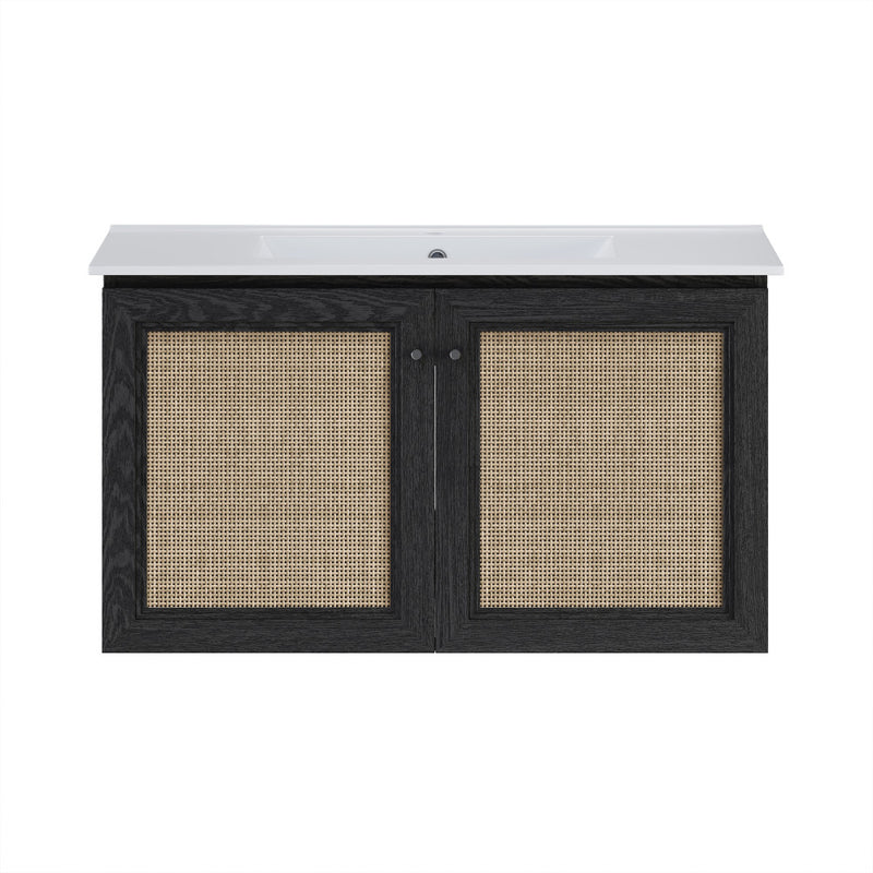 Classe 36" Wall-Mounted Bathroom Vanity in Black Oak with Single Faucet Hole Vanity Top