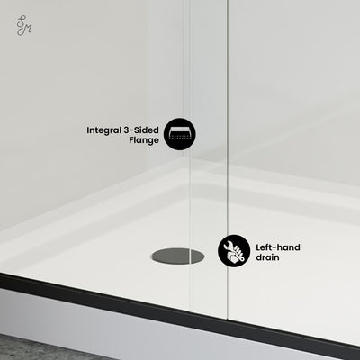 Carre 48" x 36" Acrylic White, Single-Threshold, Left Drain, Shower Base