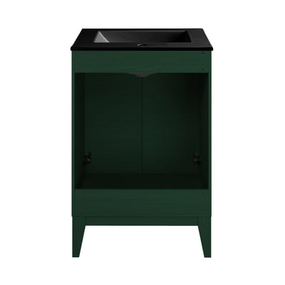 Cascade 24" Freestanding Bathroom Vanity in Green Oak with Black Sink Top