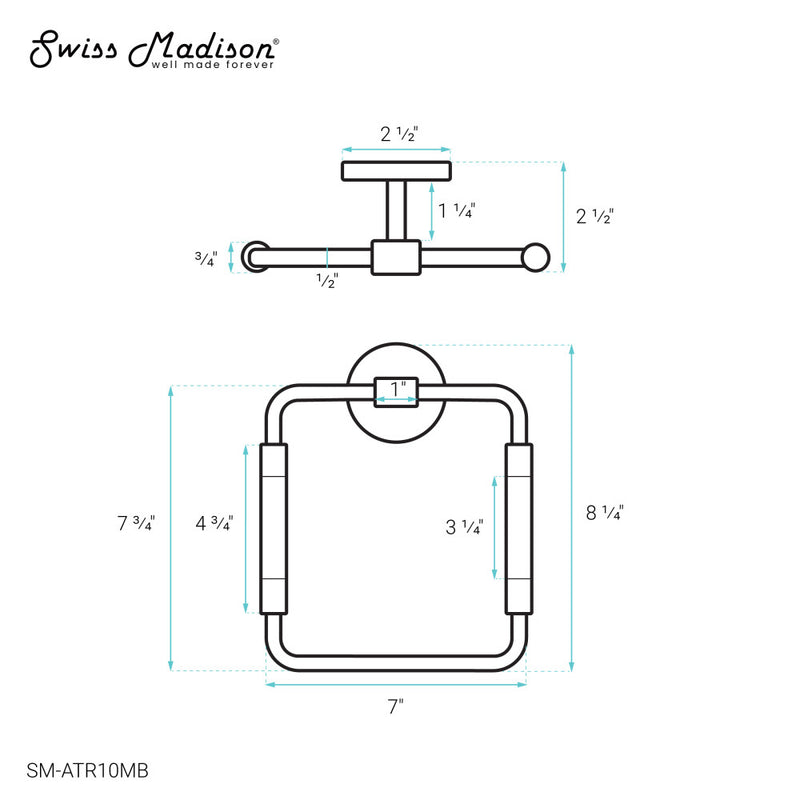 Verre Acrylic Square Towel Ring in Matte Black