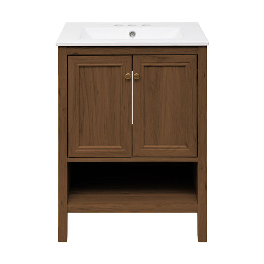 Chateau 24" Freestanding Bathroom Vanity in Brown Oak with 3-Hole Centerset Sink Top