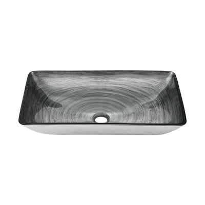 Cascade Rectangular Glass Vessel Sink with Faucet, Smoky Grey