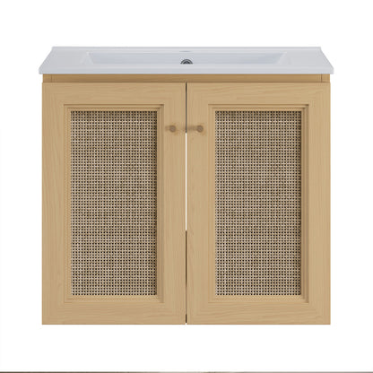 Classe 24" Wall-Mounted Bathroom Vanity in Natural Oak with Single Faucet Hole Vanity Top