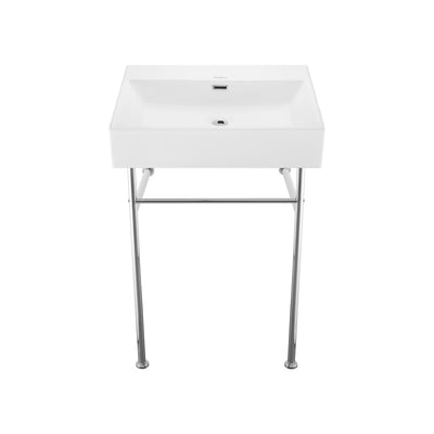 Claire 24" Rectangle Zero Hole Console Sink with Polished Chrome Legs
