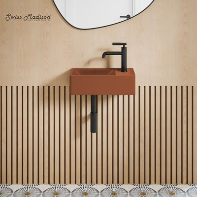 Lisse 16" Concrete Rectangle Wall-Mounted Sink with Right Side Faucet Mount in Matte Terracotta