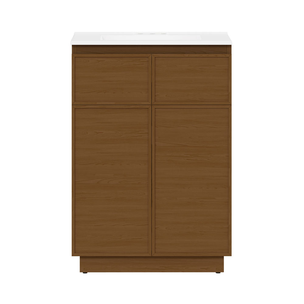 St. Tropez 24" Freestanding Bathroom Vanity in Brown Oak with 3-Hole Centerset Sink Top