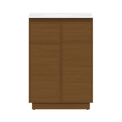 St. Tropez 24" Freestanding Bathroom Vanity in Brown Oak with 3-Hole Centerset Sink Top