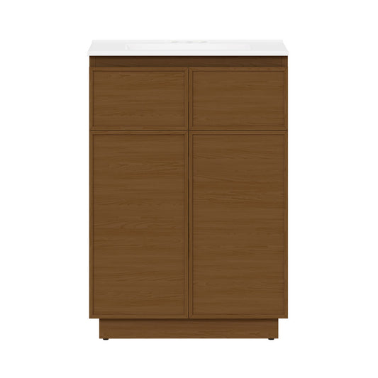 St. Tropez 24" Freestanding Bathroom Vanity in Brown Oak with 3-Hole Centerset Sink Top