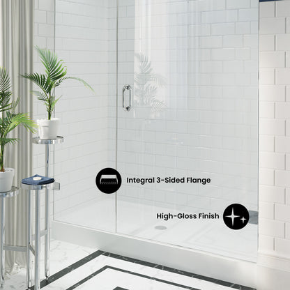 Voltaire 60" x 34" Acrylic White, Single-Threshold, Center Drain, Shower Base