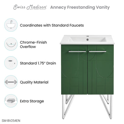 Annecy 24" Freestanding Bathroom Vanity in Atlas Green with Sink Top