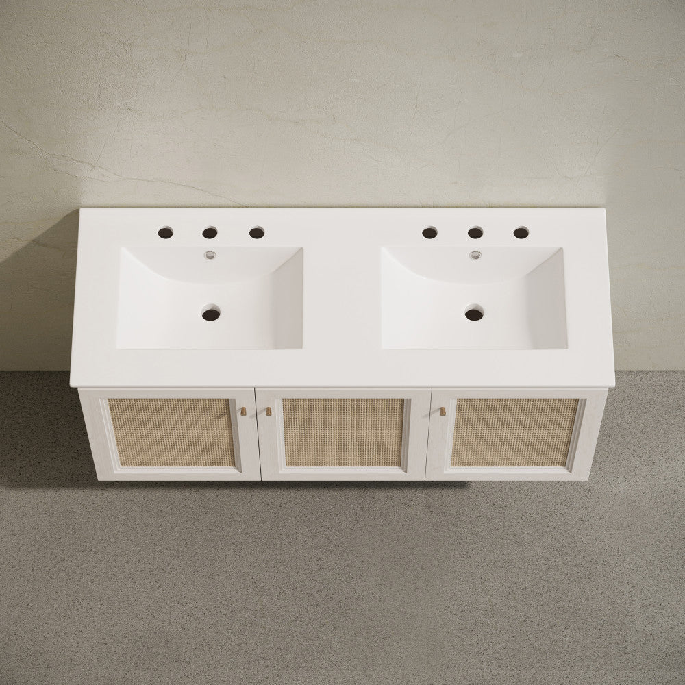 Classe 48" Wall-Mounted Bathroom Vanity in White Oak with Double Basin Widespread Faucet Holes Vanity Top