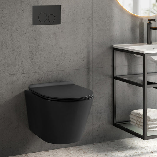 Calice Wall-Hung Toilet Bundle 0.8/1.6 GPF Dual Flush in Matte Black with Black Flush Plate