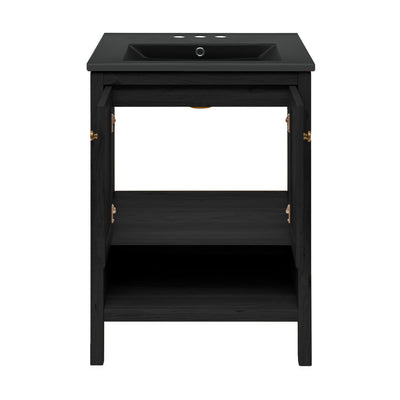 Château 24" Freestanding Bathroom Vanity in Black Oak with Black 3-Hole Centerset Sink Top