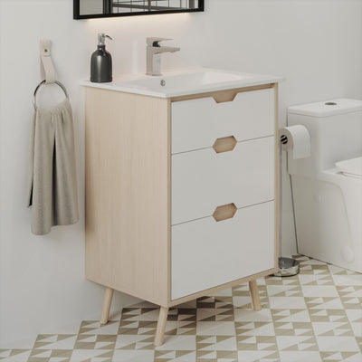 Brusque 24" Freestanding Bathroom Vanity in Natural Oak with Sink Top