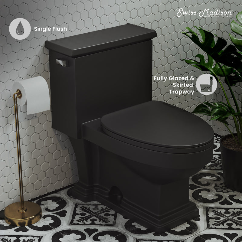 Voltaire One-Piece Elongated Toilet Left Side Flush Handle 1.28 gpf in Matte Black