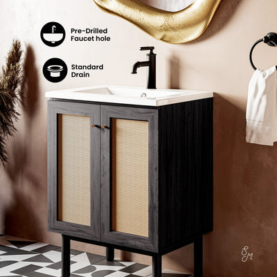 Classe 24" Freestanding Bathroom Vanity in Black Oak with Sink Top