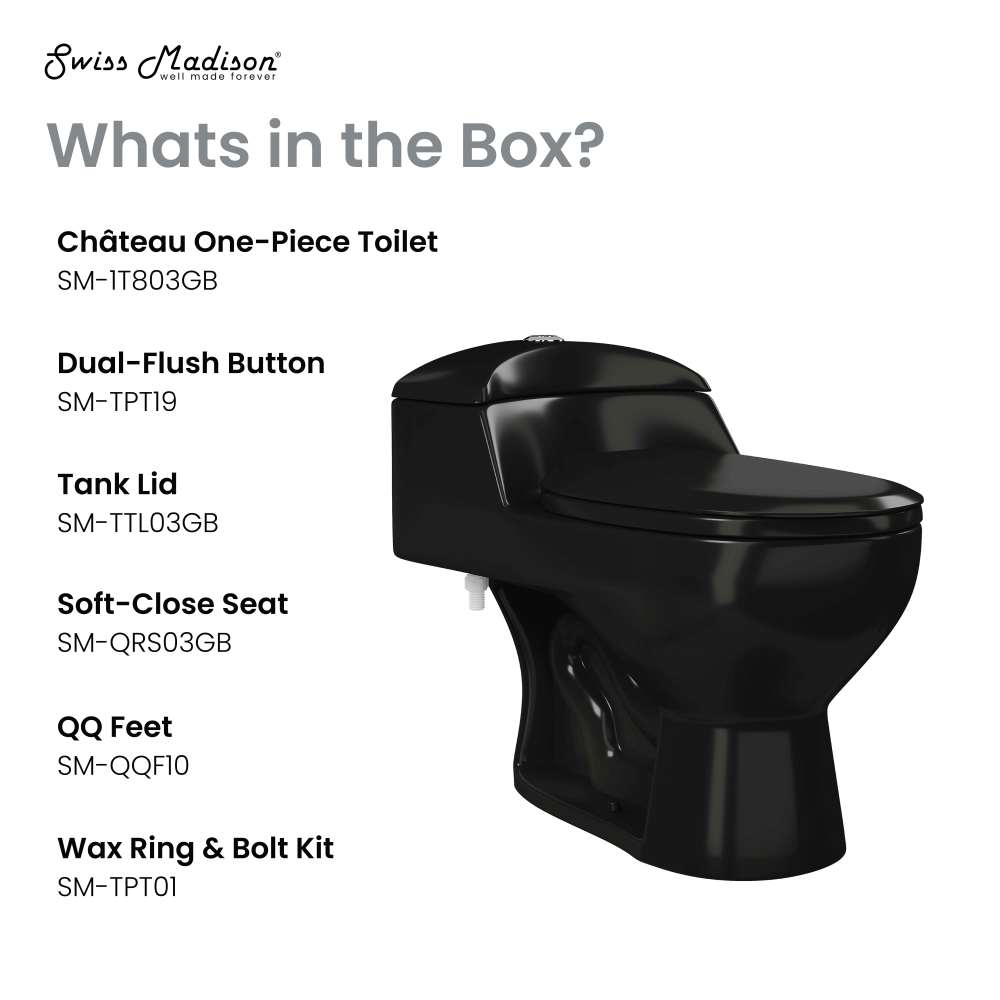Chateau One-Piece Elongated Toilet Dual-Flush in Glossy Black 1.1