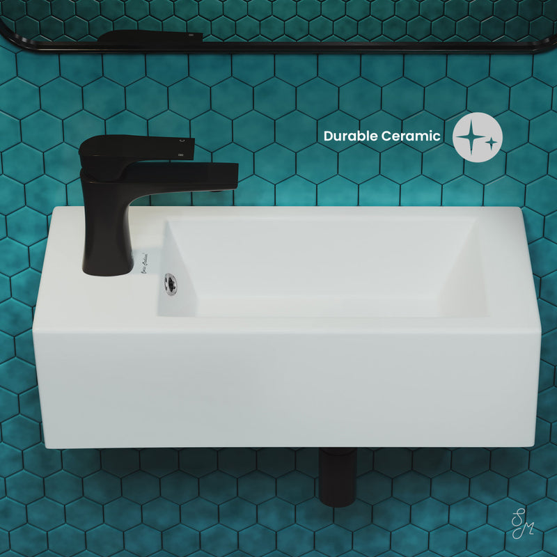 Voltaire 19.5 x 10 Rectangular Ceramic Wall Hung Sink with Left Side Faucet Mount