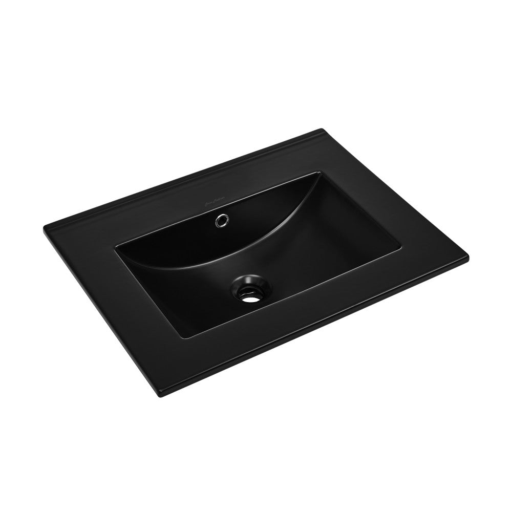 24" Zero Hole Vanity Sink Top in Glossy Black