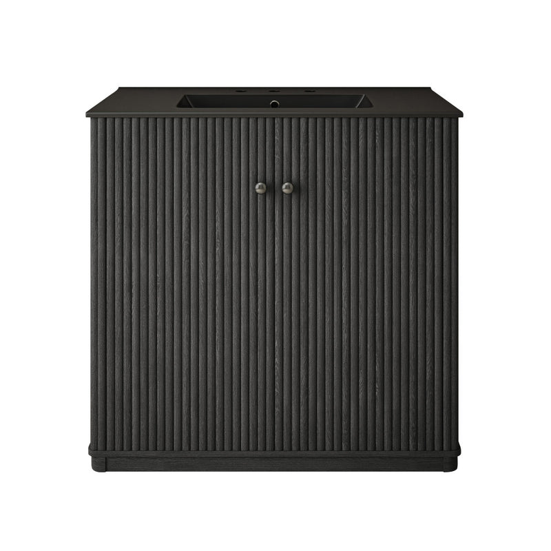 Lafayette 36" Freestanding Bathroom Vanity in Black Oak with Matte Black, 3-Hole Widespread Sink Top