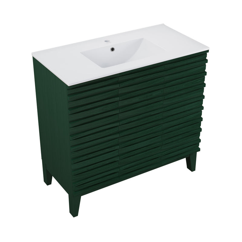 Cascade 36" Freestanding Bathroom Vanity in Green Oak with Sink Top