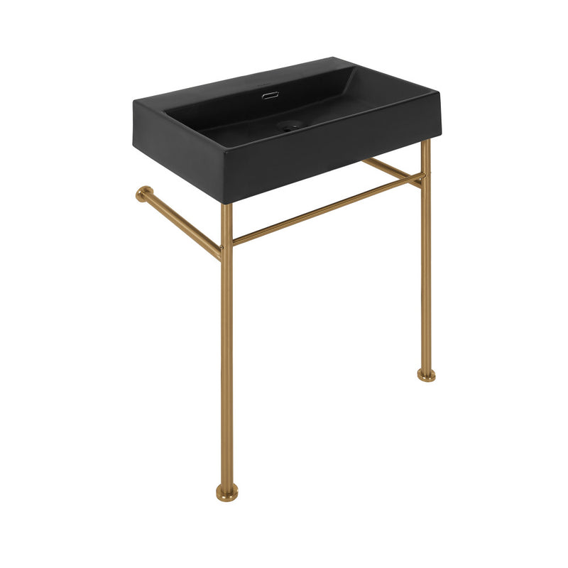 Claire 24" Rectangle Matte Black Zero Hole Console Sink with Brushed Gold Legs