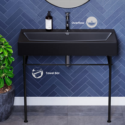 Claire 40 Ceramic Console Sink Matte Black Basin Black Legs
