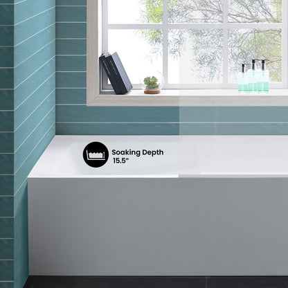 Voltaire 54 x 30 Skirted Right Drain Soaking Alcove Bathtub in Glossy White with Integrated Armrest