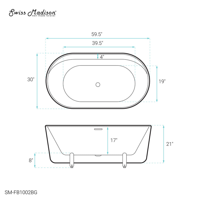 Monaco 59" Freestanding Bathtub with Brushed Gold Stand