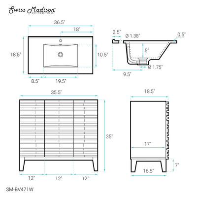 Cascade 36'' Bathroom Vanity in White