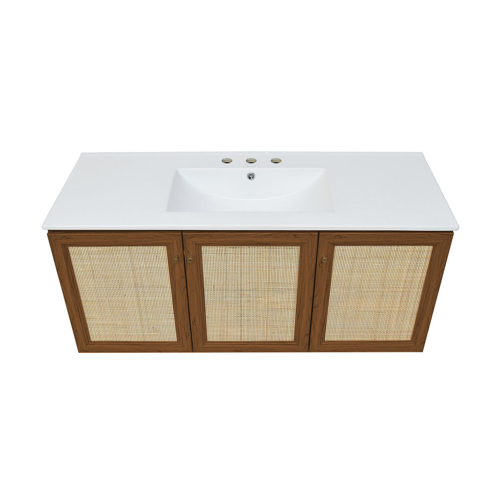 Classe 48" Wall-Mounted Bathroom Vanity in Brown Oak with 3-Hole Widespread Sink Top