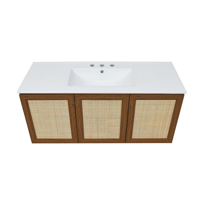 Classe 48" Wall-Mounted Bathroom Vanity in Brown Oak with 3-Hole Widespread Sink Top