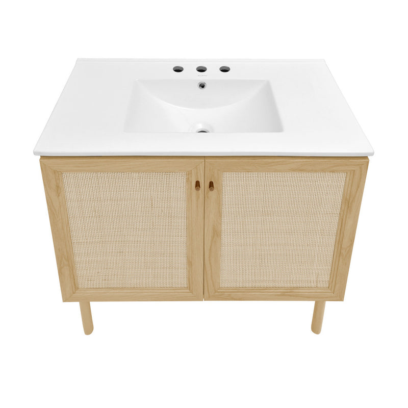 Classe 36" Freestanding Bathroom Vanity in Natural Oak with 3-Hole Widespread Sink Top