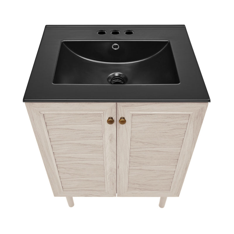 Bron 24" Freestanding Bathroom Vanity in White Oak with Black 3-Hole Centerset Sink Top