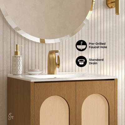 Plaisir II 24" Freestanding Bathroom Vanity in Brown Oak with Sink Top