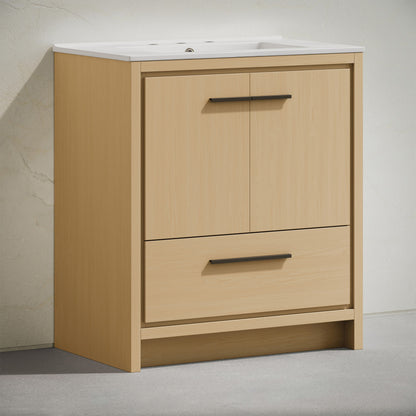 Virage 30" Freestanding Bathroom Vanity in Natural Oak with 3-Hole Widespread Sink Top