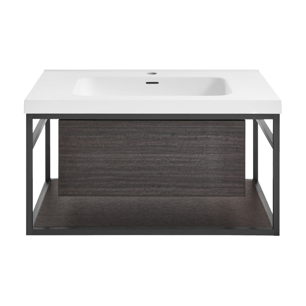 Claire 30" Wall-Mounted Bathroom Vanity in Black Oak with Sink Top