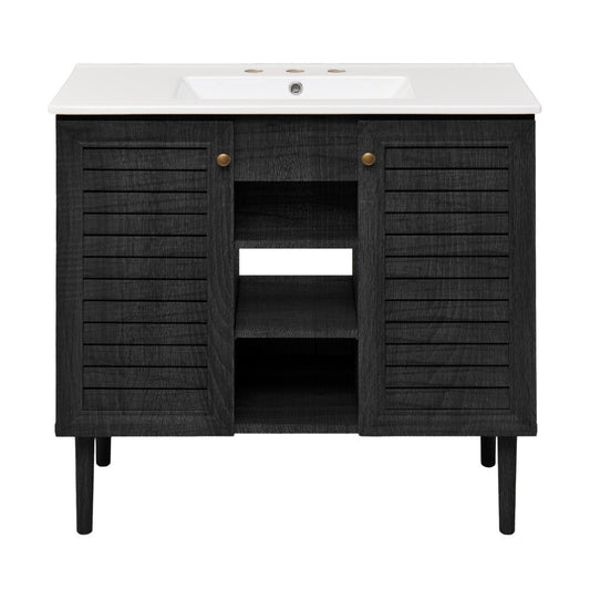 Bron 36" Freestanding Bathroom Vanity in Black Oak with 3-Hole Widespread Sink Top