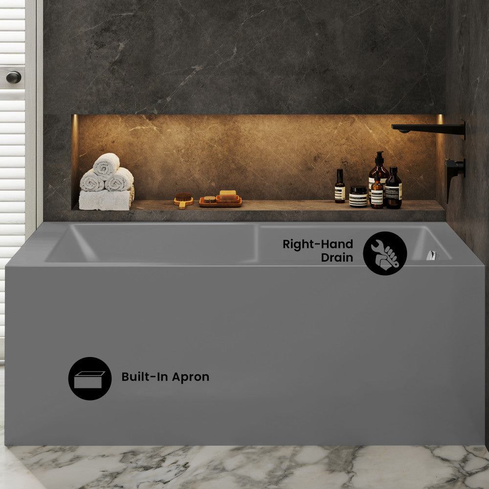 Voltaire 60 x 32 Right Drain Soaking Alcove Corner Apron Bathtub in Matte Gray