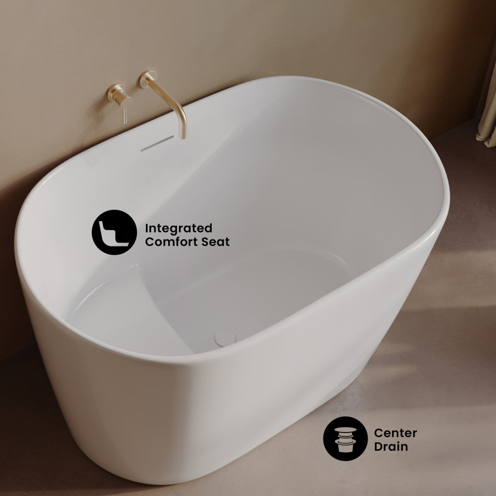 Claire 43" Japanese Soaking Freestanding Bathtub in Glossy White, Drain Included