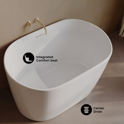 Claire 43" Japanese Soaking Freestanding Bathtub in Glossy White, Drain Included