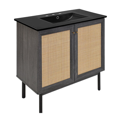 Classe 36 in. Black Oak Bathroom Vanity With Black, 3-Hole Ceramic Sink Top