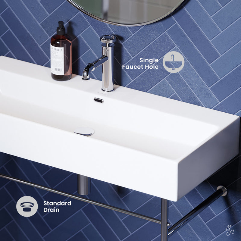 Claire 40 Ceramic Console Sink White Basin Chrome Legs