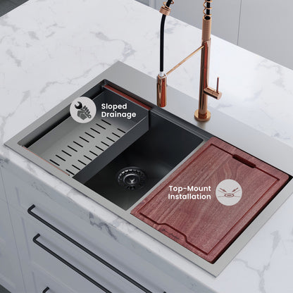 Ravi Dual Basin 33 x 22 Topmount Kitchen Workstation Sink