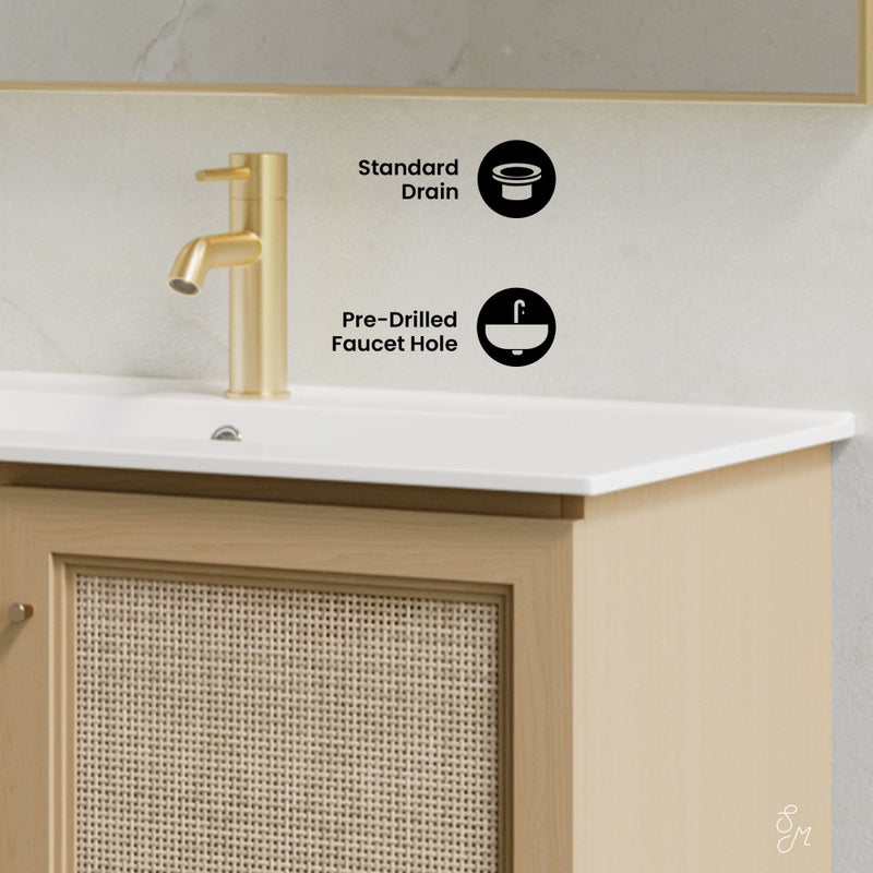 Classe 36" Wall-Mounted Bathroom Vanity in Natural Oak with Single Faucet Hole Vanity Top