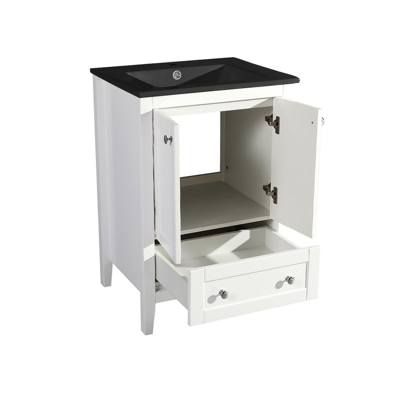 Cannes 24 in. White Bathroom Vanity With Black Ceramic Sink Top