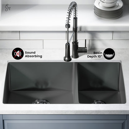 Rivage 33 x 20 Stainless Steel, Dual Basin, Undermount Kitchen Sink in Black